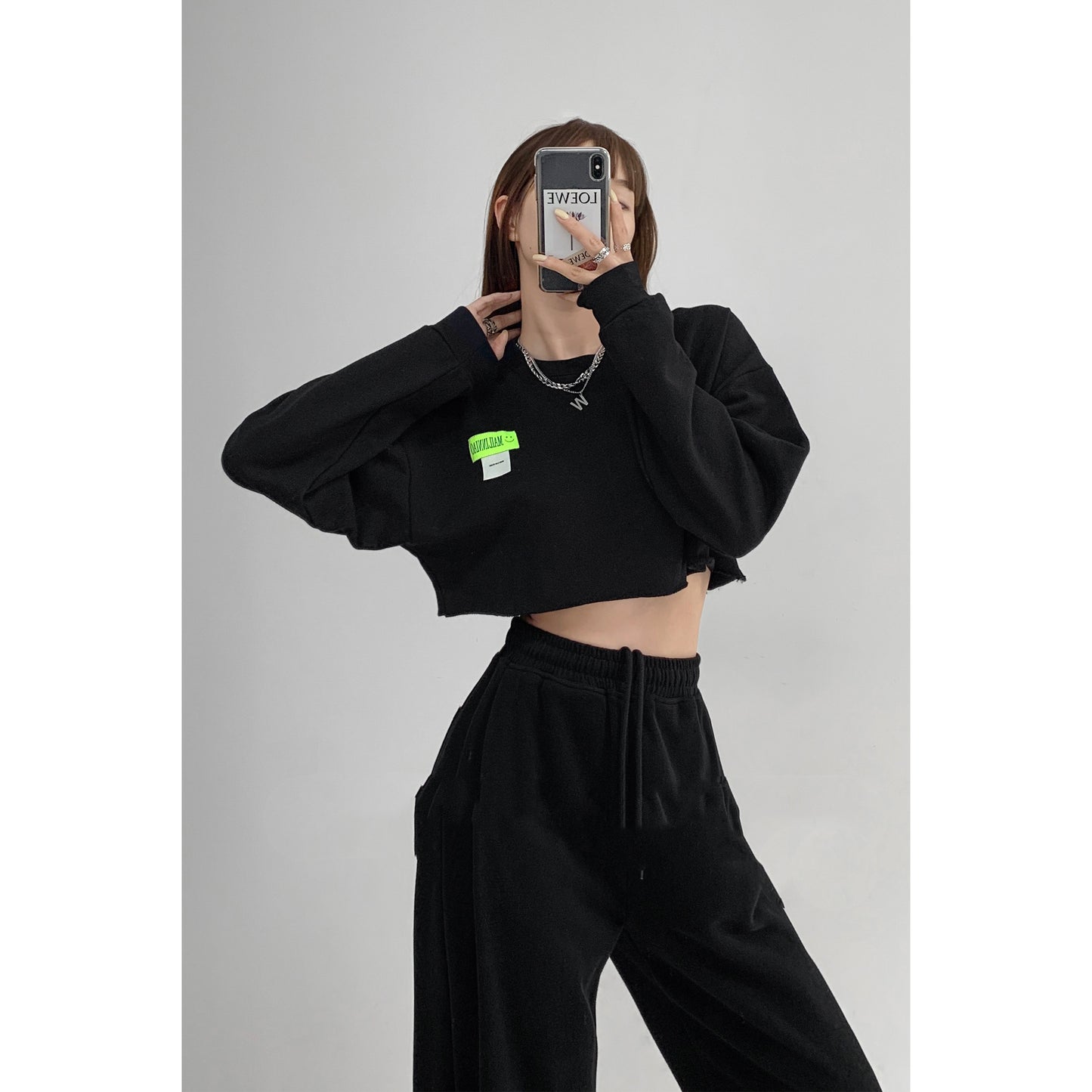 Loose Long-sleeved Sweater Women's Short Crop Top