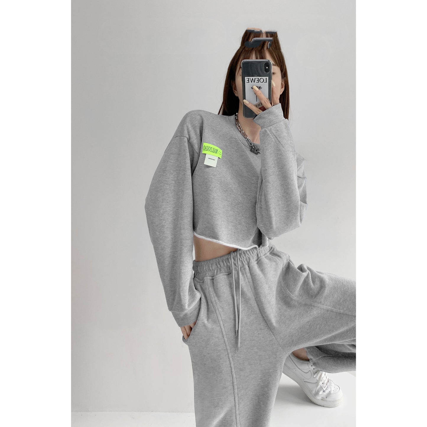 Loose Long-sleeved Sweater Women's Short Crop Top