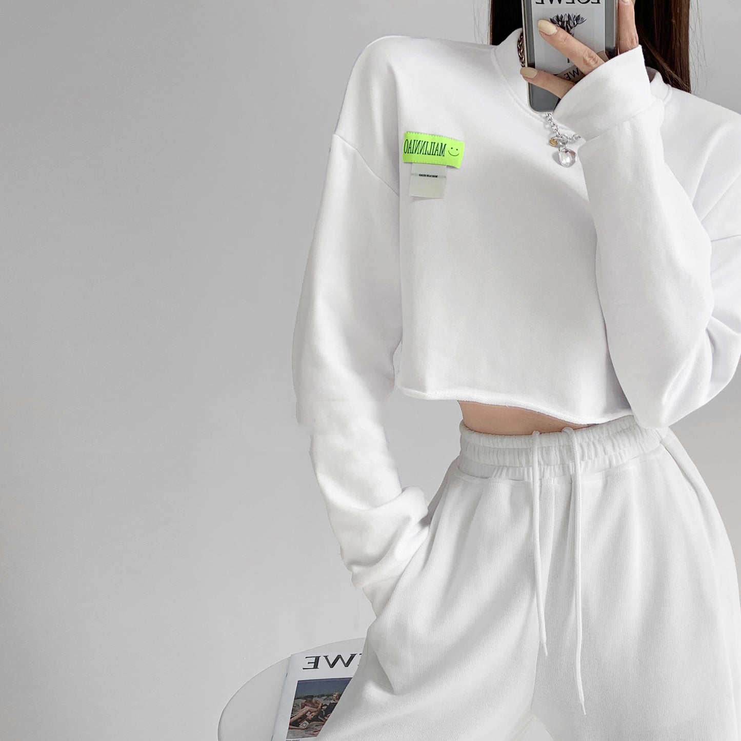 Loose Long-sleeved Sweater Women's Short Crop Top