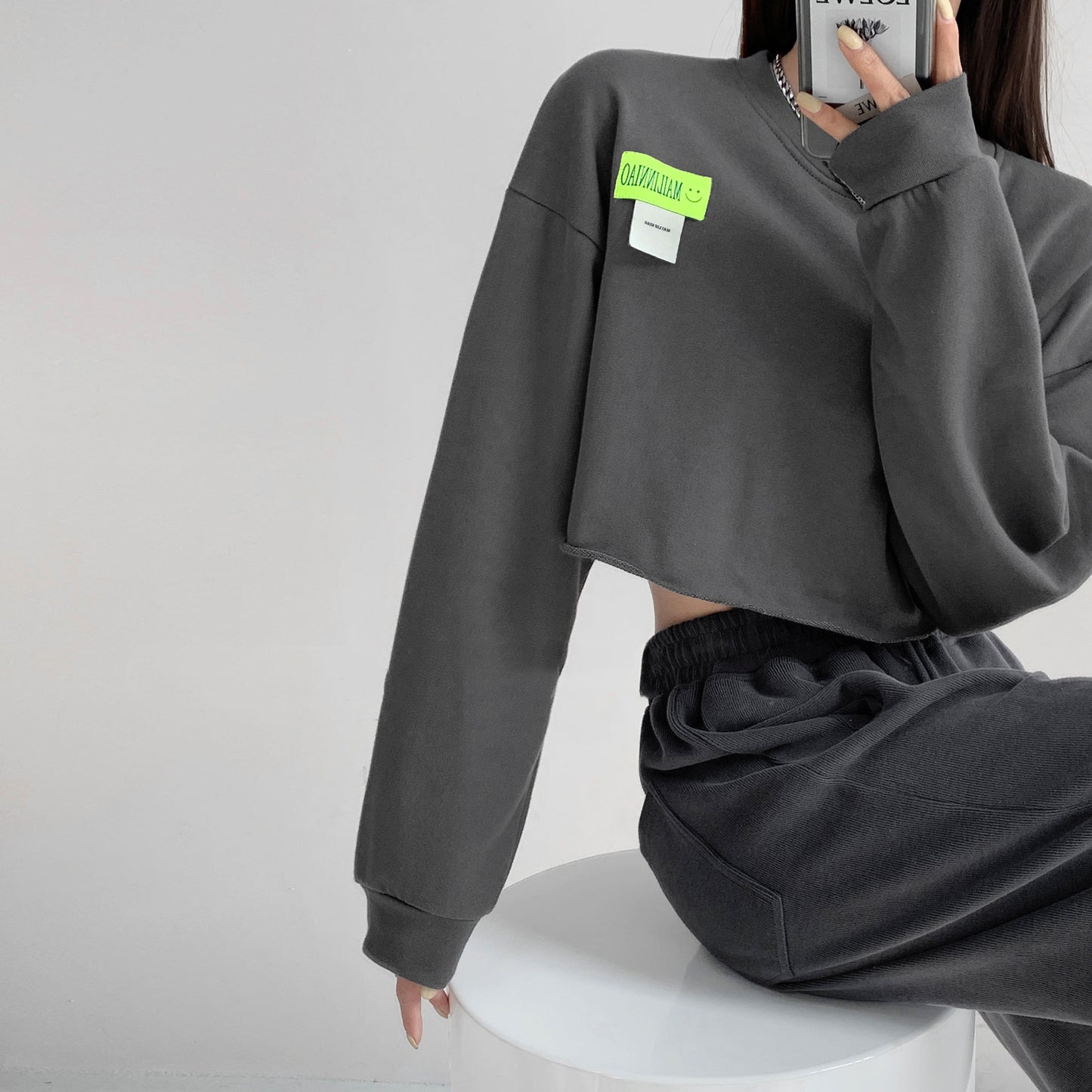 Loose Long-sleeved Sweater Women's Short Crop Top