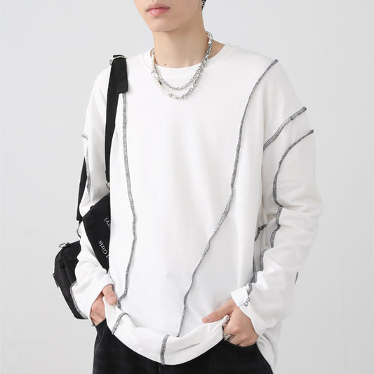 Korean Style Irregular Topline Design Couples Long Sleeve T-Shirt